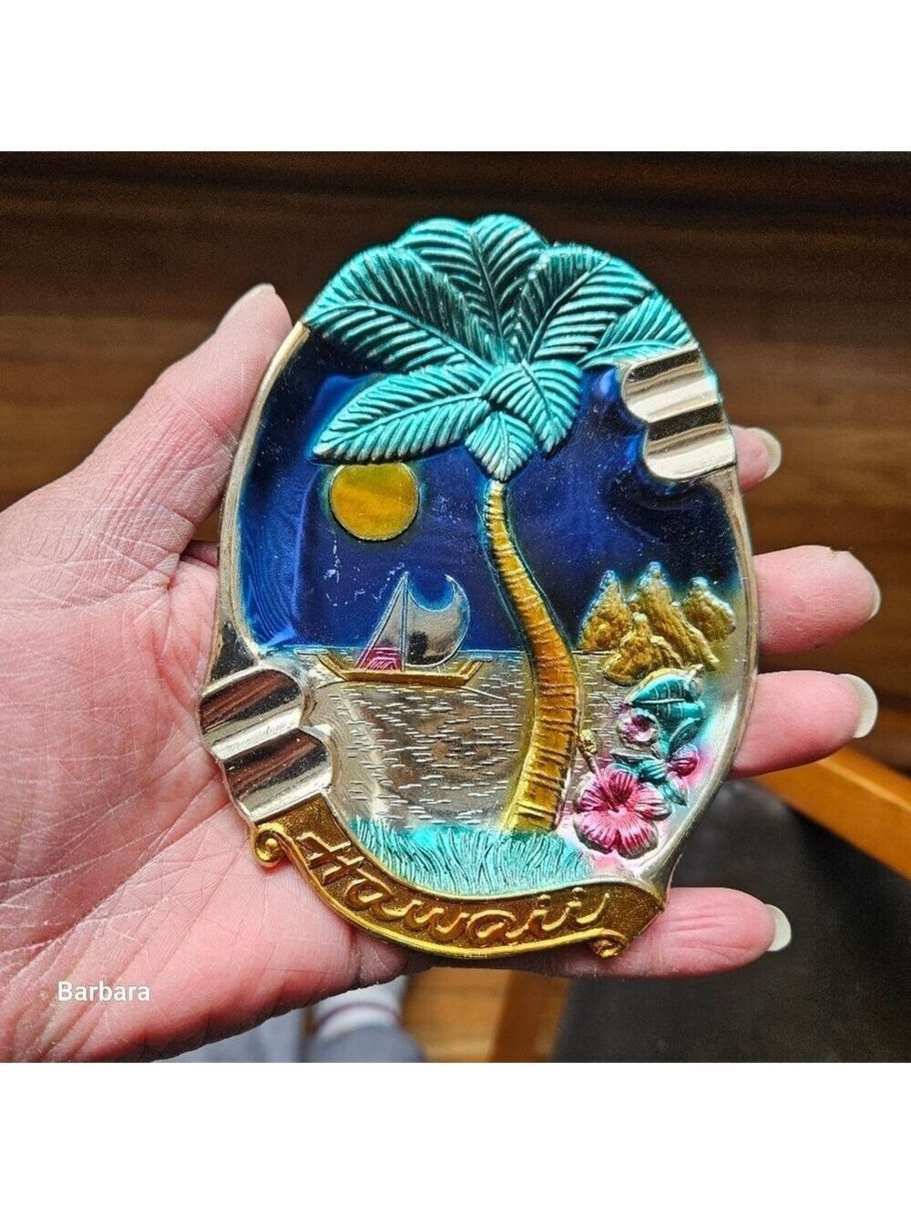 Vintage Hawaiian Souvenir Metal Ashtray Keepsake